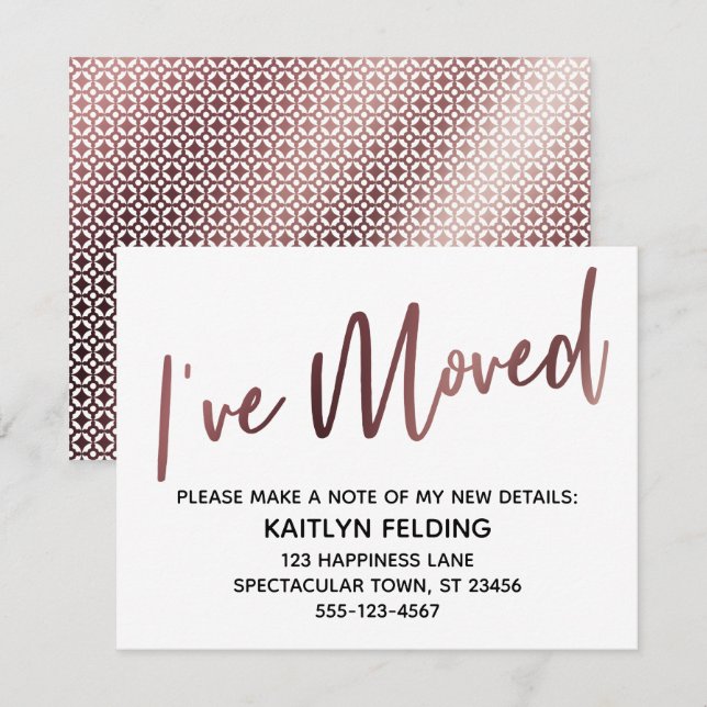 J'ai déménagé Rose  Gold Motif Carte (Devant / Derrière)