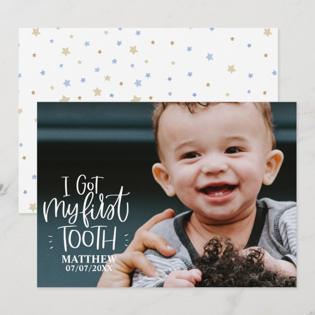 J'ai eu mon premier Carte photo pour bébé-dent (Devant / Derrière)