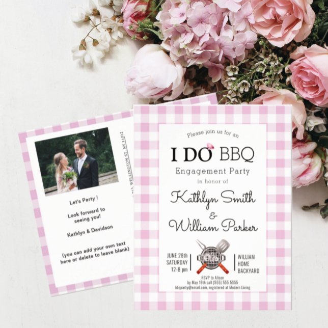 J'AI Fiançailles Photo Pink Plaid BBQ Invitation (Créateur téléchargé)