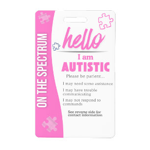J'ai un badge d'identification personnalisé autist