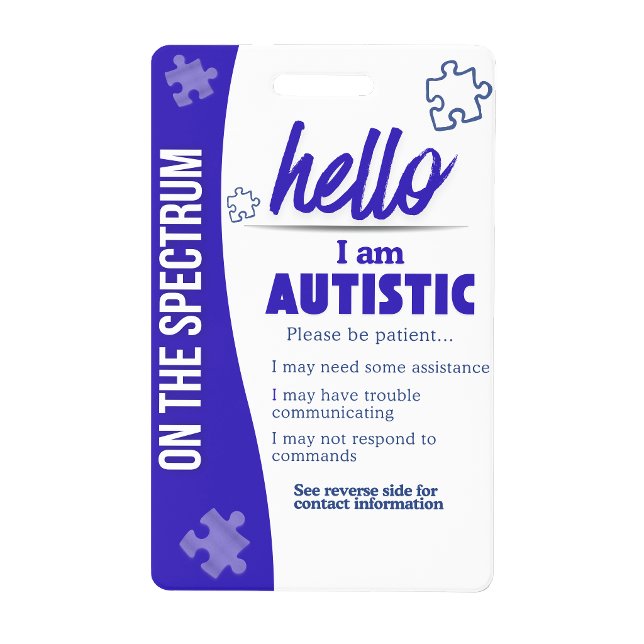 J'ai un badge personnelisé d'identification autist (I Have Autism ID Personalized Autistic Name Badge)