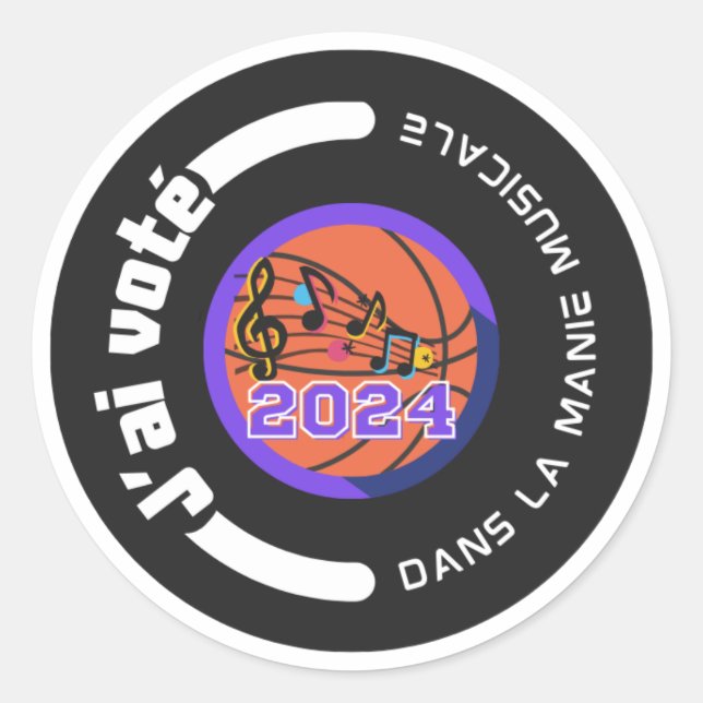 J'ai voté dans la Manie Musicale 2024 (noir) Runder Aufkleber (Vorderseite)