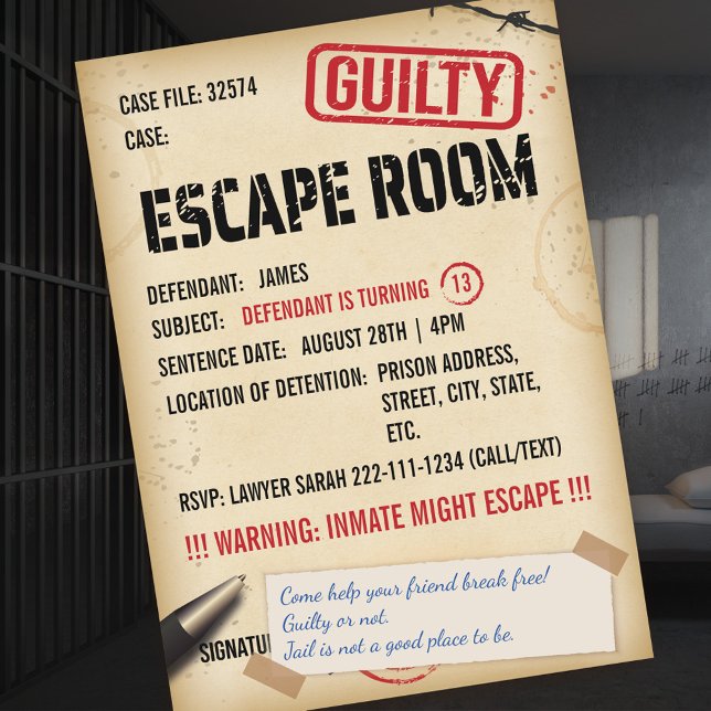 Jail Escape Room Anniversaire Invitation (Créateur téléchargé)