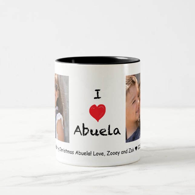 J'aime la tasse personnalisable de photo d'Abuela (Centre)
