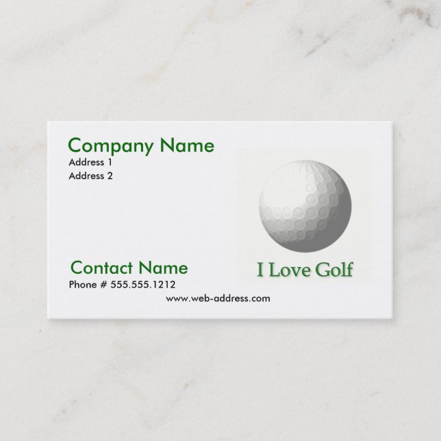 J'aime le carte de visite de golf (Devant)