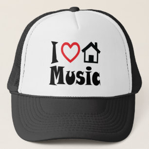 J'aime le coeur de rouge de casquette de musique