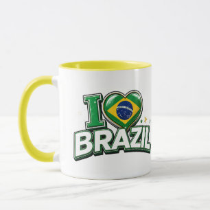 J'aime le Mug de fan de foot patriotique du Brésil