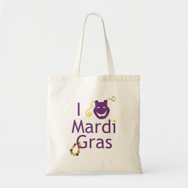 J'aime le sac fourre-tout à perle de mardi gras (Devant)
