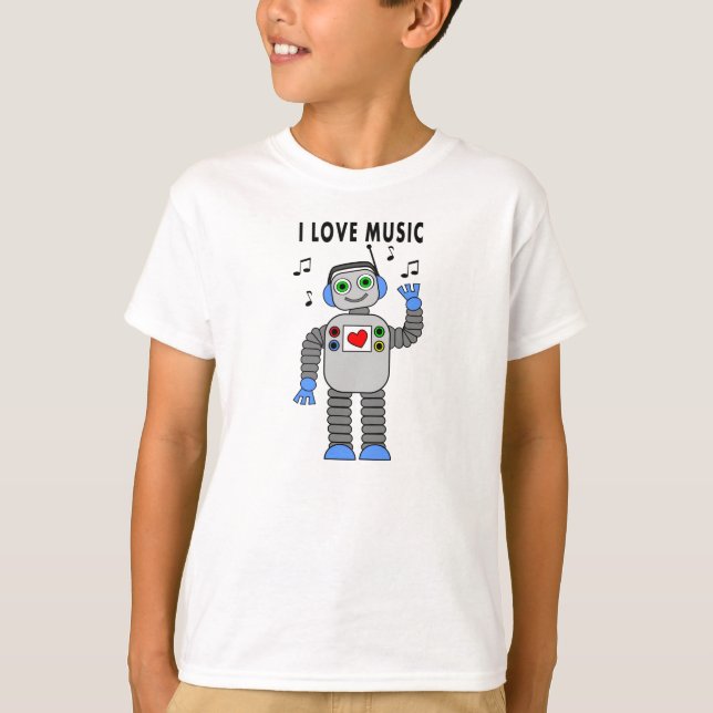 J'aime le T-shirt de robot de musique (Devant)