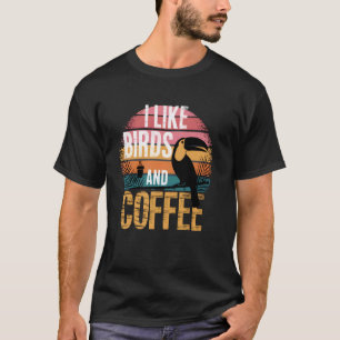 J'aime les oiseaux et le café, drôle de T-shirt d'