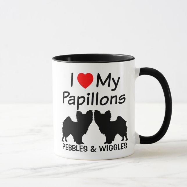 J'Aime Mes Deux Chiens Papillon Mug (Droite)