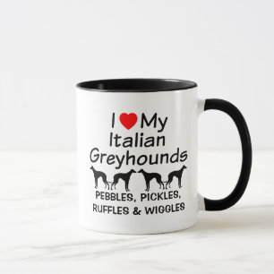 J'Aime Mes Quatre Greyhounds Mug Italien