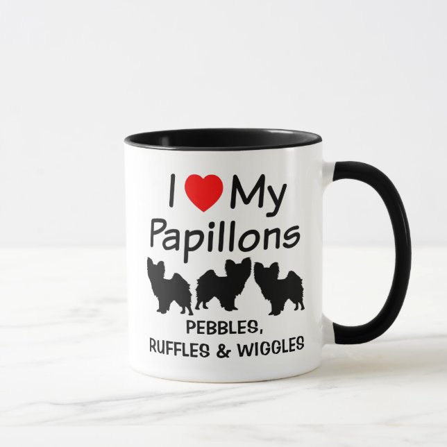 J'Aime Mes Trois Chiens Papillon Mug (Droite)
