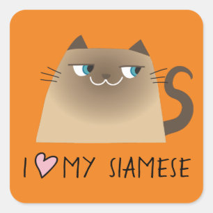 J'aime mon autocollant de chat siamois, cadeau mig
