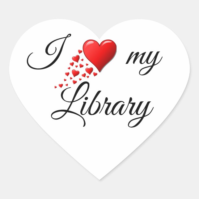 J'aime mon autocollant de coeur de bibliothèque (Devant)