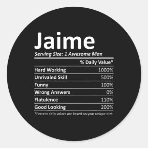 Jaime Nutrition Funny Birthday Personalisiert Name Runder Aufkleber