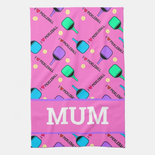 J'aime Pickleball rose serviette de cuisine (Vertical)