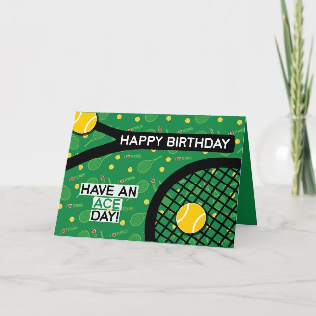 🎾 J'aime tennis vert jaune Tennis carte d'anniver (Devant)