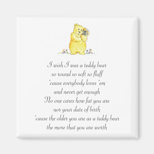 J'Aimerais Être Un Teddy Bear Poem Magnet (Devant)