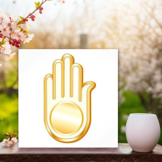 Jain Symbol Fotodruck (Jain Symbol Photo Print. Golden Ahimsa symbol of the Jain faith. )