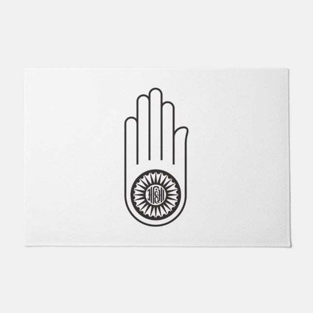 Jain Symbol von Ahimsa (Hand der Nicht-Gewalt) Fußmatte (Vorderseite)
