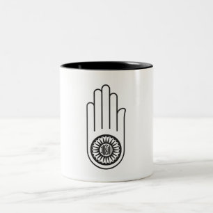 Jain Symbol von Ahimsa (Hand der Nicht-Gewalt) Zweifarbige Tasse
