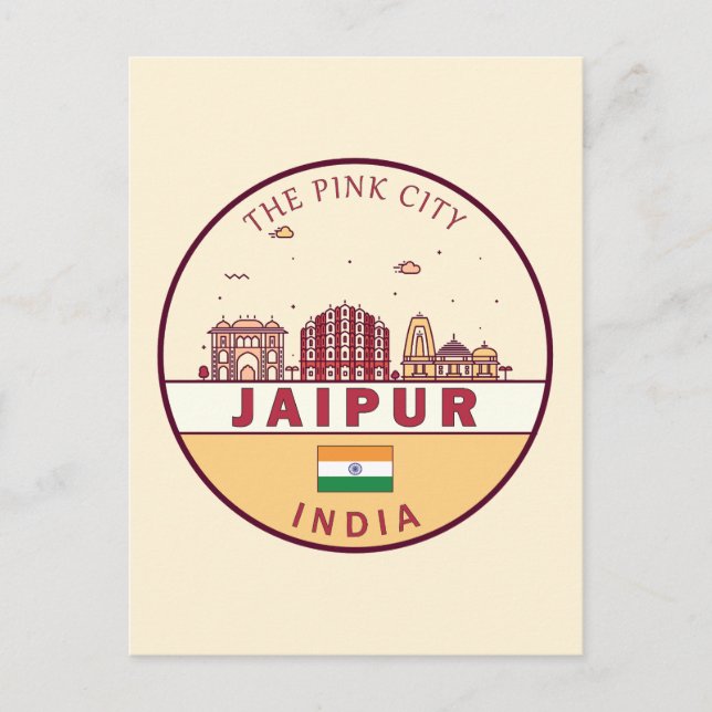 Jaipur India City Skyline Emblem Postkarte (Vorderseite)