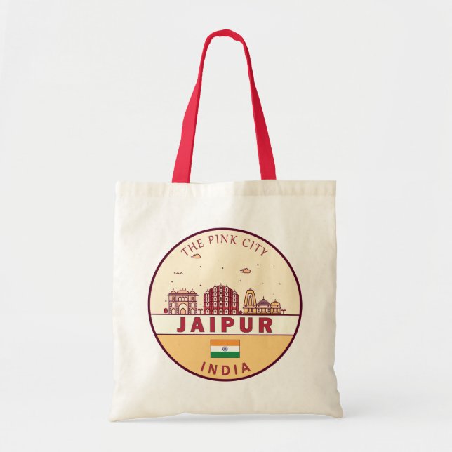 Jaipur India City Skyline Emblem Tragetasche (Vorne)