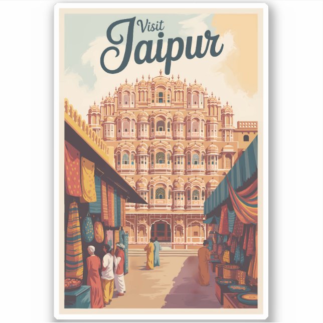 Jaipur India Hawa Mahal Illustration Travel Art Aufkleber (Vorderseite)