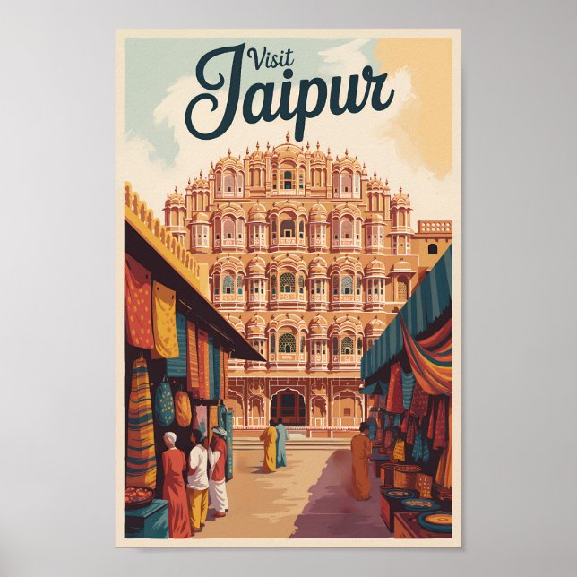 Jaipur India Hawa Mahal Illustration Travel Art Poster (Vorne)
