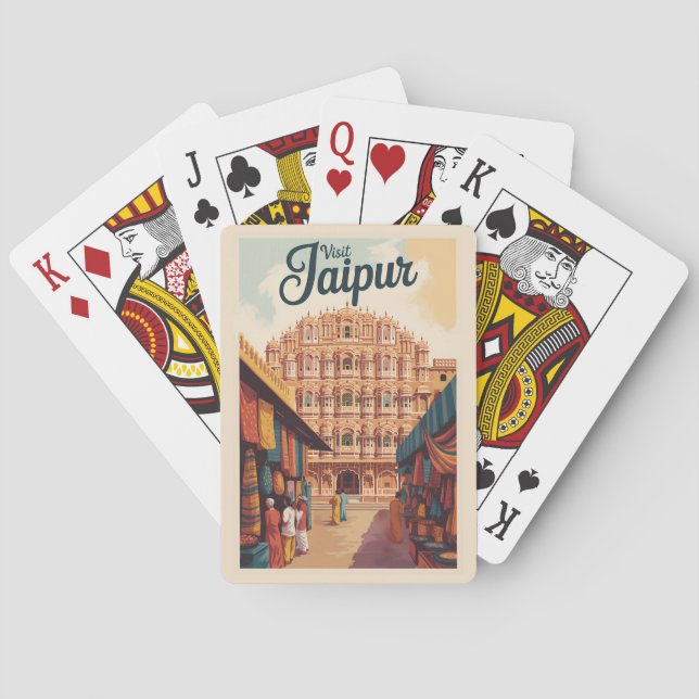 Jaipur India Hawa Mahal Illustration Travel Art Spielkarten (Rückseite)