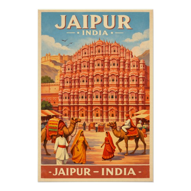 Jaipur, India, in a classic retro Poster (Vorderseite)