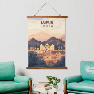 Jaipur – Indiens königliche rosa Stadt Wandteppich Mit Holzrahmen