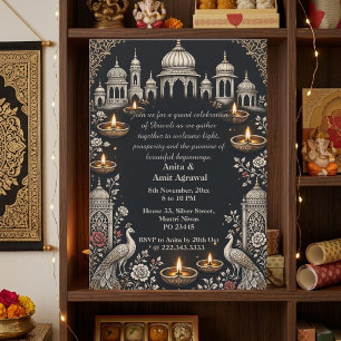 Jaipur Mahal Jharokha Diwali Silber-Juwel-Töne Einladung