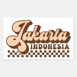 Jakarta Indonesia Retro Brown Text Rechteckiger Aufkleber