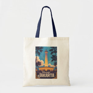 Jakarta Indonesien Illustration Reise Kunst Vintag Tragetasche