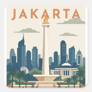 Jakarta Indonesien Reiseplakat Quadratischer Aufkleber