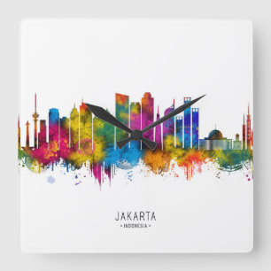 Jakarta Indonesien Skyline Quadratische Wanduhr