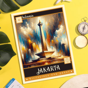Jakarta, Indonesien Vintage Malerei Postkarte