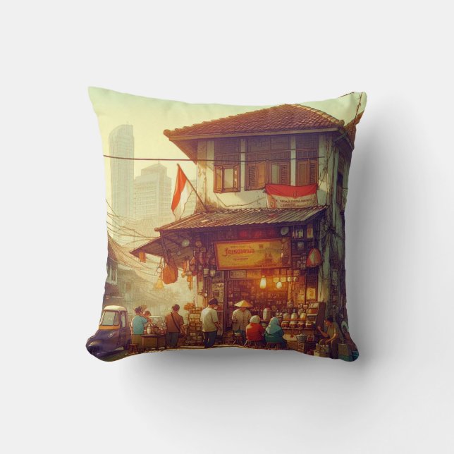 Jakarta Street Coffee Shop Kissen (Vorderseite)