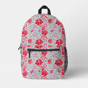 Jakobinflora, tiefrot, rosa und grau bedruckter rucksack