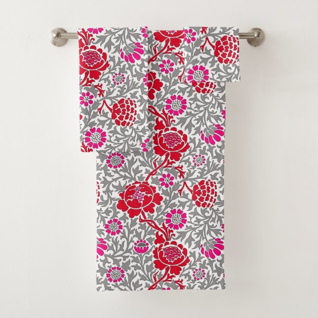 Jakobinflora, tiefrotes Rosa und Grau Badhandtuch Set (Insitu)
