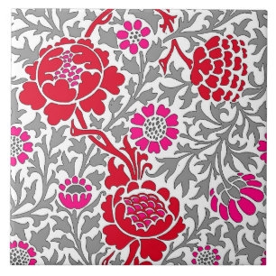 Jakobinflora, tiefrotes Rosa und Grau Fliese