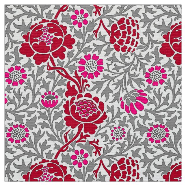 Jakobinflora, tiefrotes Rosa und Grau Stoff (Muster)