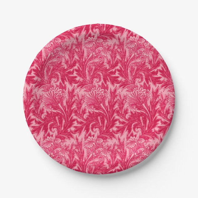 Jakobinische Blume Damask, Fuchsia und Light Pink Pappteller (Vorderseite)