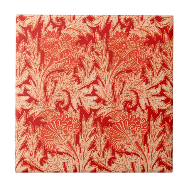 Jakobinische Blume Damask, Mandarin und Light Oran Fliese (Vorderseite)