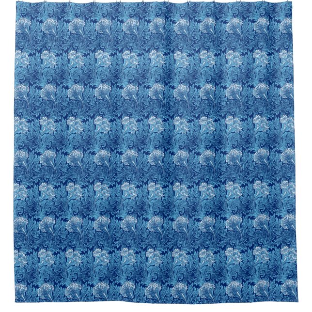 Jakobinische Blume Damask, Navy, Sky Blue und Whit Duschvorhang (Vorderseite)