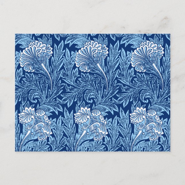 Jakobinische Blume Damask, Navy, Sky Blue und Whit Postkarte (Vorderseite)