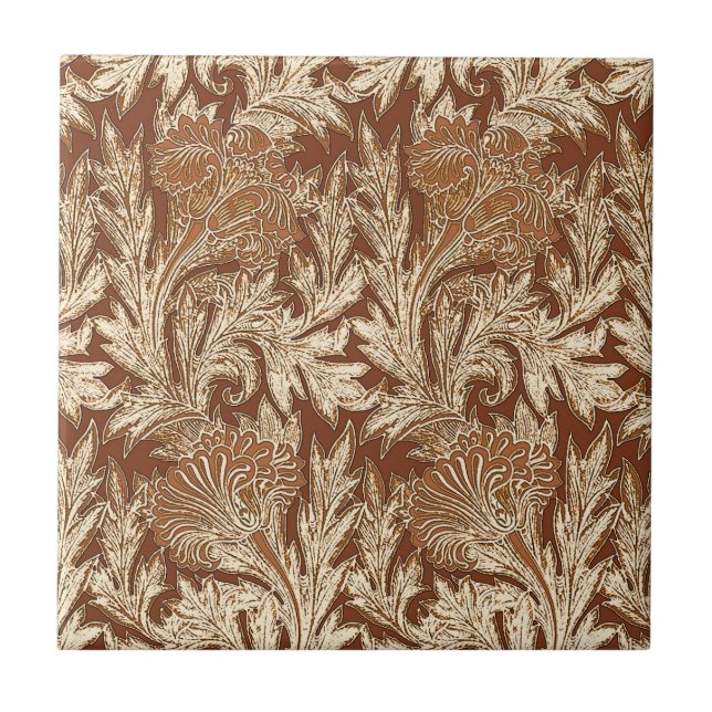 Jakobinische Blume Damask, Taupe Tan und Creme Fliese (Vorderseite)
