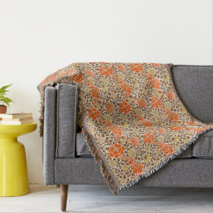 Jakobinische Blumen, Orange, Braun und Senfgold Decke